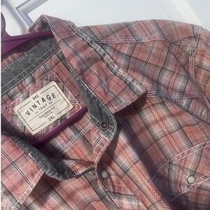 BKE Vintage Shirt Mens 2XL Salmon‎ Plaid Western Pearl Snap